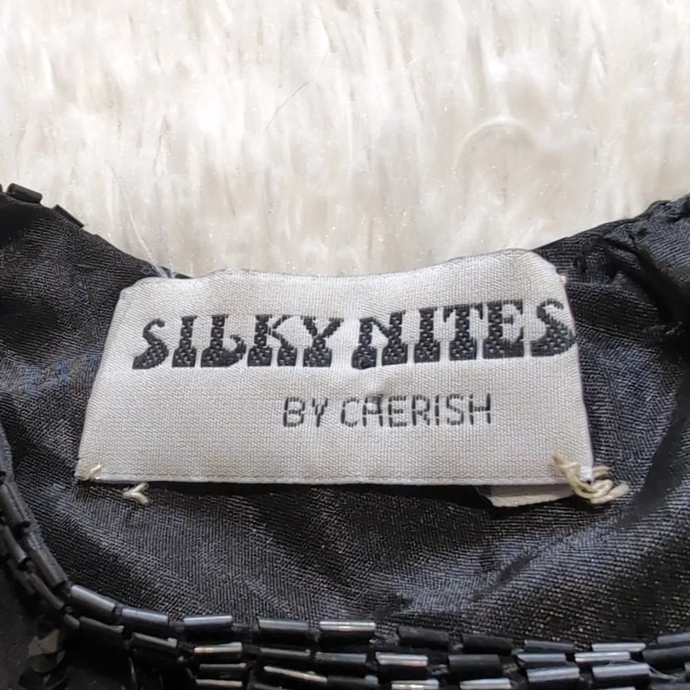 80s Vintage Silky Nites by Cherish Black Sequin & Beaded Cocktail Dress - Picture 11 of 15